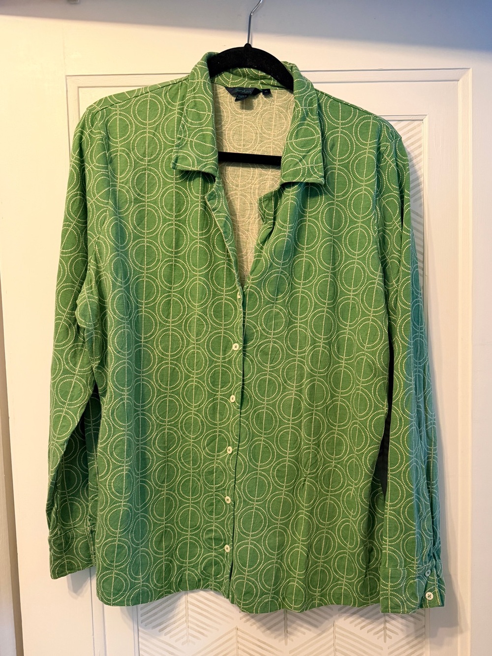 Boden Green Circular Print Button-Up Blouse